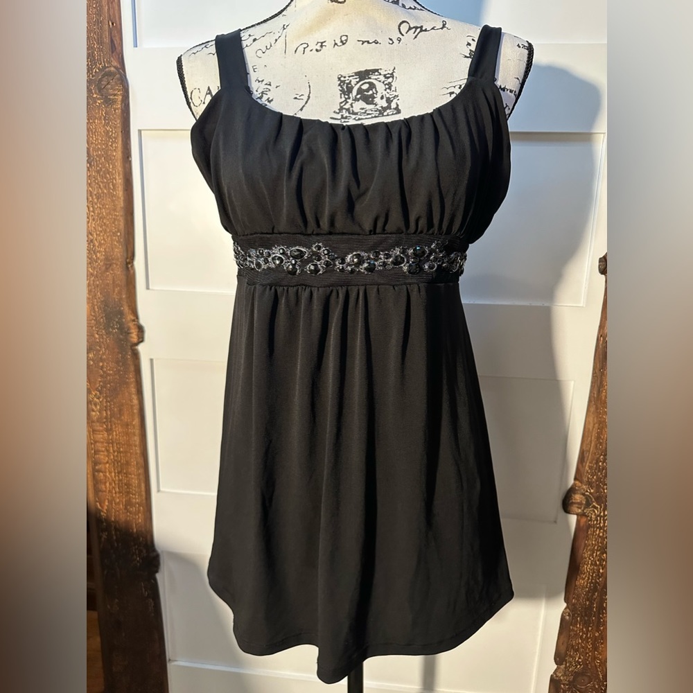FYLO Black Babydoll Blouse Medium Beaded Sleeveless Stretch Top M